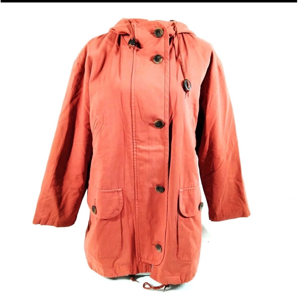 Burberry‎ Cotton Parka Jacket Burnt Orange Hooded Removable Lining Jacket Sz XL